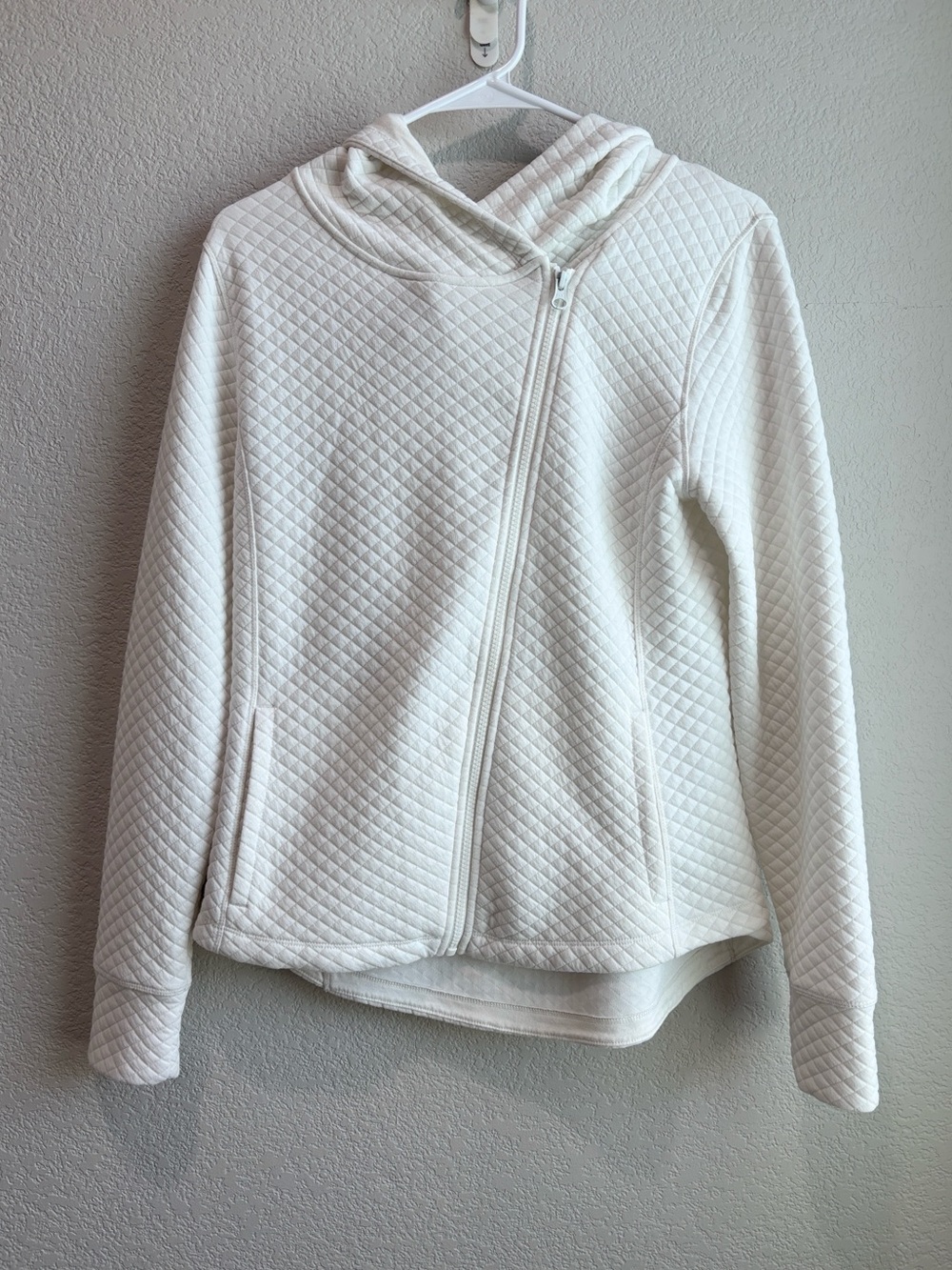 DSG Quilted Zip Up Hoodie Jacket Asymmetrical Zipper White Cream Size Small